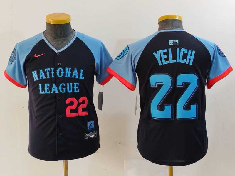 Youth Milwaukee Brewers #22 Christian Yelich Number Navy 2024 All Star Limited Stitched Jersey->2024 mlb all-star->MLB Jersey